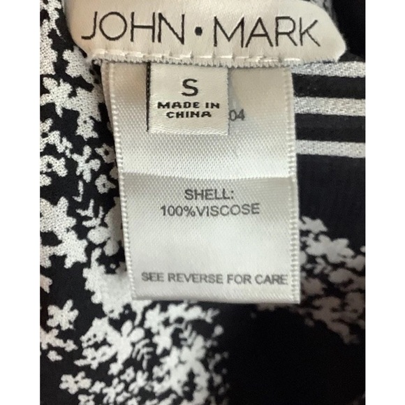 John Mark Sz S 100% Viscose Floral Button Shirt Dress Black White Semi Sheer - Picture 5 of 5